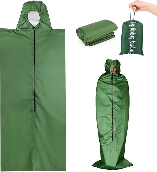 Bivakzak met capuchon - Noodzak - Outdoor survival - Water- en winddicht - 36.6 x 92.9 cm - Groen