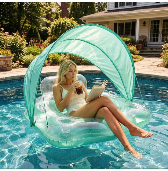 BIXc®- luchtbed opblaasbaar, ring Opblaasbare ligbed, 115X115cm, vakantie, camping, voor volwassenen met 2 bekerhouders.