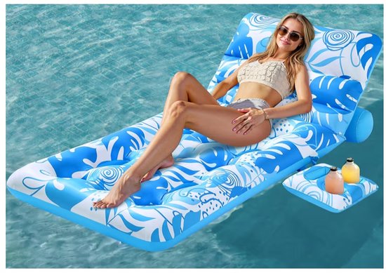 BIXc®- Opblaasbare ligbed - lounge bed - voor volwassenen - tropische - ligstoel - verstelbare rugleuning - bekerhouders, zonnebruinings bed.