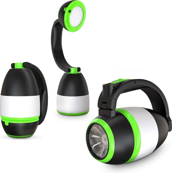 B.K.Licht - LED Kampeerlamp - zaklamp - 3 in 1 Zaklantaarn voor kinderen - tafellamp - tentlamp - opvouwbaar - zwart groen - 140 lumen - IP20 van B.K.Licht