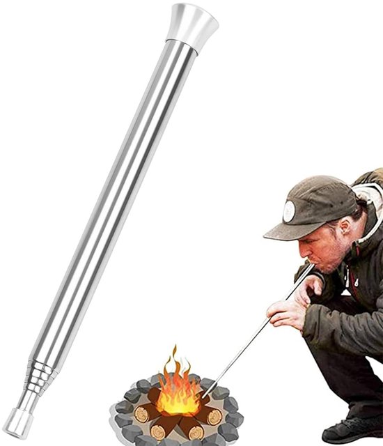 Blaaspijp - 63cm - Draagbare Blaasbalg - Telescopische Blaaspijp - Blow Fire Tube - Kampvuur Tool - Intrekbare Balg Camping - Verstelbare Telescopische - Campingtelescopische Vuurblowerstaaf - Haardvuur Accessoires - Rvs - Voor Camping Outdoor van Merkloos