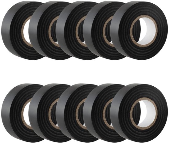 Black Electrical Tape, 19mm x 20m, 10 Pack, Strong Self-Adhesive PVC Insulation Tape for Insulating, Repairing and Protecting Electrical Wires