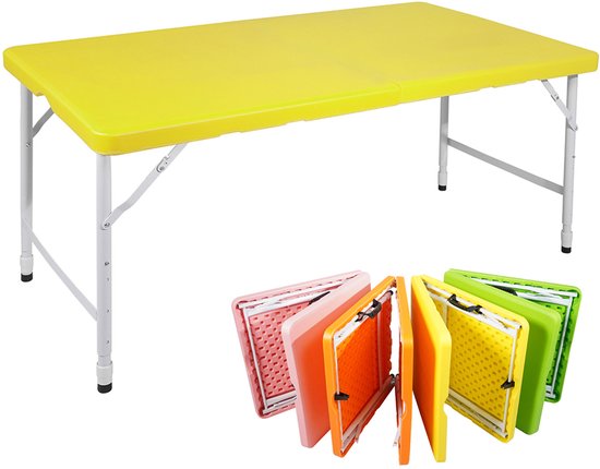 BLACKCOLORS - Klaptafel - 125 cm Robuust & Draagbaar - Met Handvat - Hoogteverstelbaar - Multifunctioneel (Kamperen/Picknick/Feesten) - Binnen/Buiten - Draagvermogen 135 kg - Geel
