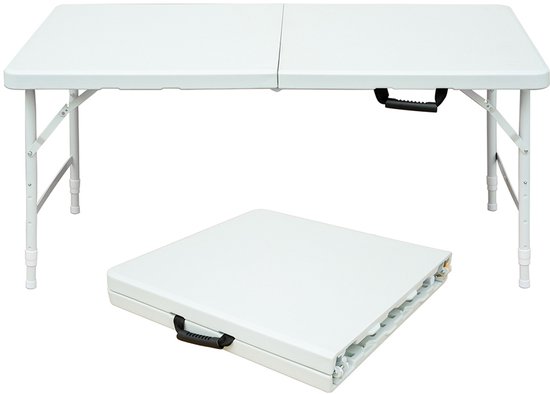 BLACKCOLORS - Klaptafel - 125 cm - Robuust & Draagbaar - Met Handvat - Opvouwbaar - Verstelbare Hoogte - Multifunctioneel (Kamperen/Picknick/Feesten) - Binnen/Buiten - Draagvermogen 135 kg - Wit