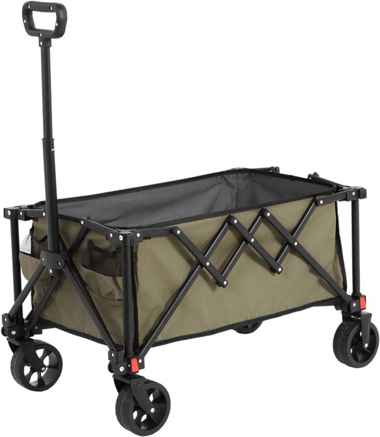 BLACKCOLORS Opvouwbare karren, opvouwbare kar met terreinwielen, stevige tuinkarren met verstelbare handgreep, kar voor buitengebruik voor kamperen, winkelen, sporten, vissen (legergroen) van Merkloos