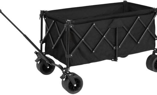 BLACKCOLORS Strandkar, opvouwbare kar 220 lb met grote wielen, opvouwbare karren, robuuste opvouwbare tuinkar 300 L met grote terreinwielen voor het strand en drankhouders. Zwart van Merkloos