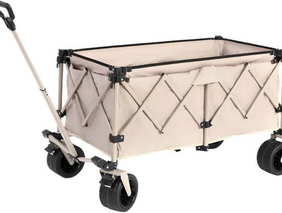 BLACKCOLORS Strandkar, opvouwbare kar 220 lb met grote wielen, opvouwbare karren, stevige opvouwbare tuinkar 300 L met grote terreinwielen voor het strand en drankhouders. Beige van Merkloos