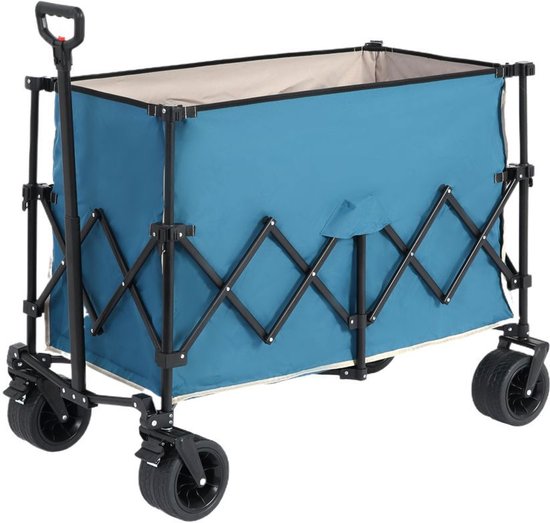 BLACKCOLORS Strandkar, opvouwbare kar 220 lb met grote wielen Opvouwbare karren, stevige opvouwbare tuinkar 300 L met grote terreinwielen voor het strand en drankhouders. Blauw van Merkloos
