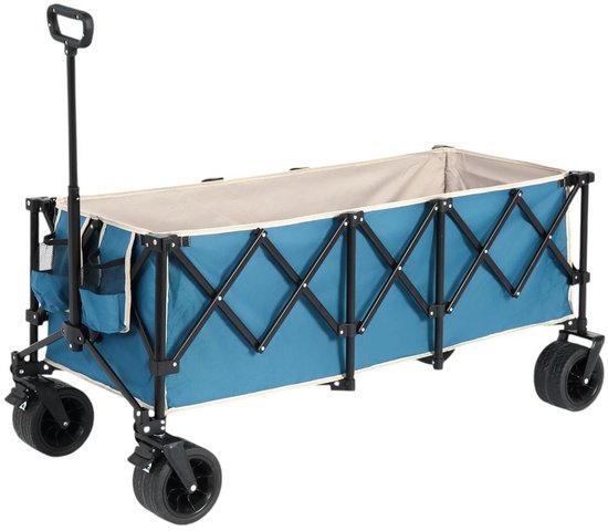 BLACKCOLORS Uitbreidbare opvouwbare kar met een laadvermogen van 220 lb, robuuste opvouwbare tuinkar van 300 L met grote terreinwielen en drankhouders. Blauw van Merkloos
