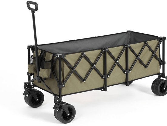 BLACKCOLORS Uitbreidbare opvouwbare kar met een laadvermogen van 220 lb, robuuste opvouwbare tuinkar van 300 L met grote terreinwielen en drankhouders. - Legergroen van Merkloos
