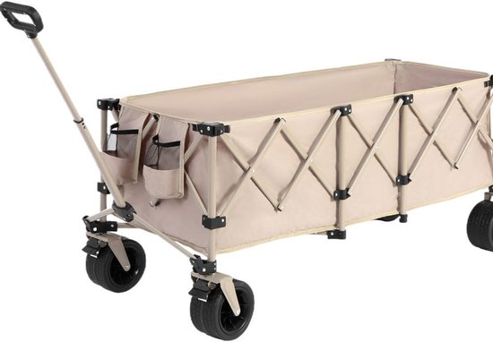 BLACKCOLORS Uitbreidbare opvouwbare kar met een laadvermogen van 220 lb, stevige opvouwbare tuinkar van 300 liter met grote terreinwielen en bekerhouders. Beige van Merkloos