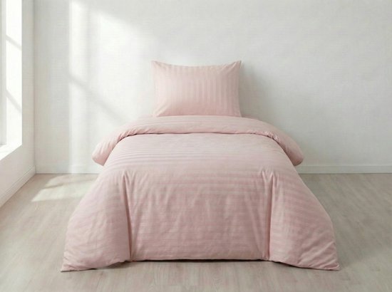 Blanche & Nuit Dekbedovertrek 140x220 - Inclusief 1 Kussensloop - Hotel Chique Satijn Streep - Strijkvrij (Oeko-Tex) - Oud Roze van Merkloos