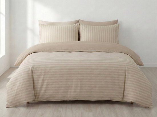 Blanche & Nuit Dekbedovertrek Lits-jumeaux 240x220 - Inclusief 2 Kussenslopen - Hotel Chique Satijn Streep - Strijkvrij (Oeko-Tex) - Beige van Merkloos