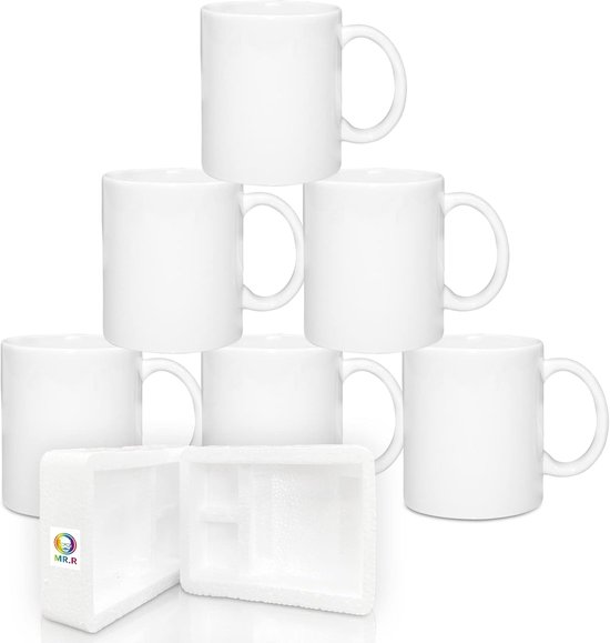 Blanco Keramische Koffiemokken 11 oz | Duurzame Vaatwasmachinebestendige Mokken voor Sublimatie | Set van 6