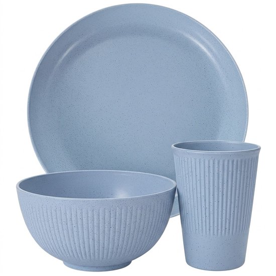 Blauw camping servies dames en heren 3 delige servies set met bord kom en beker lichtgewicht PP tafelgerei voor kamperen picknick outdoor reizen en dagelijks gebruik