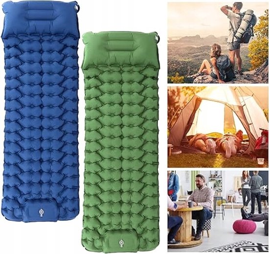Blauwe Kampeer Luchtmatras met Kussen - Waterdicht en draagbaar