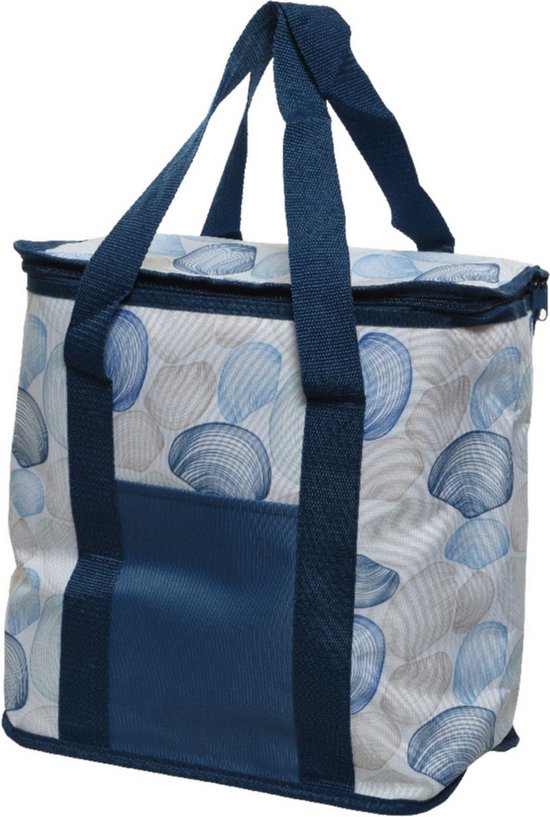 Blauwe koeltassen met schelpen print/opdruk 34 cm - 20 Liter - Maritiem - Koelboxen/koeltassen - Picknick/strand van Sam's Home