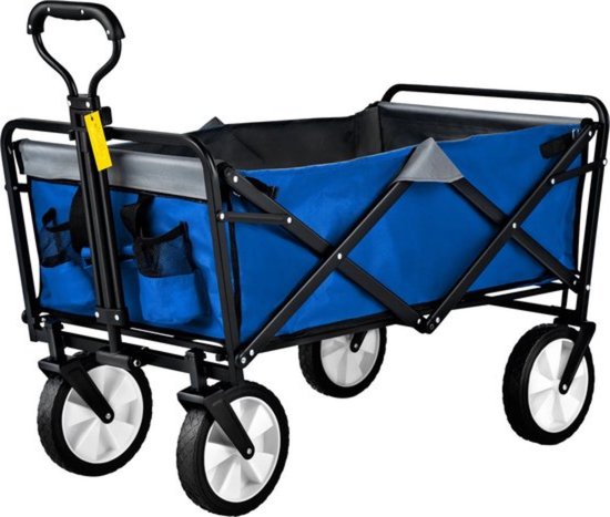 Blauwe Opvouwbare Bolderkar voor Kinderen - 90L Capaciteit - Verstelbare Handgreep - Draagvermogen tot 80KG - Gemakkelijk te Vouwen van Uniprodo