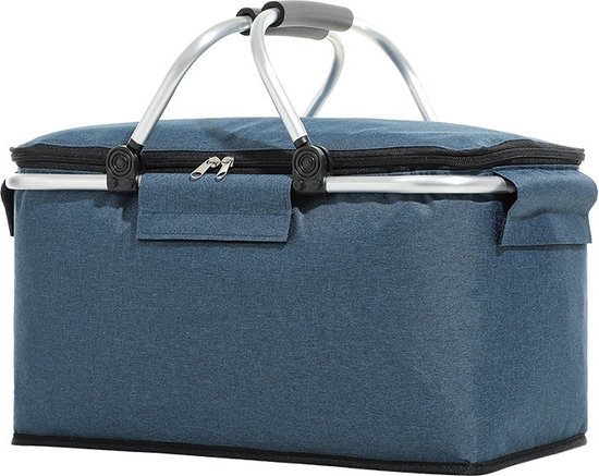 Blauwe Picknickmand Opvouwbaar - Boodschappenmand Picknicktas - Winkelmand Koeltas