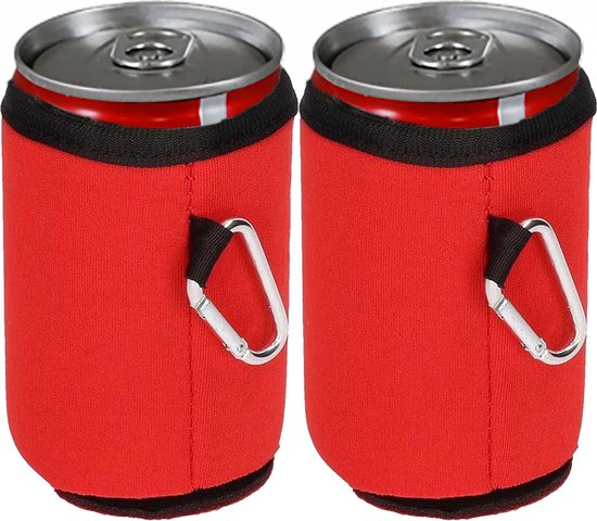 Blikjeskoeler - Drankkoeler - Thermohoes - Koelhoudhoes - 2 stuks - Karabijnhaak - Rood - Fleskoeler - Bierkoeler - Koelzak van Anpro