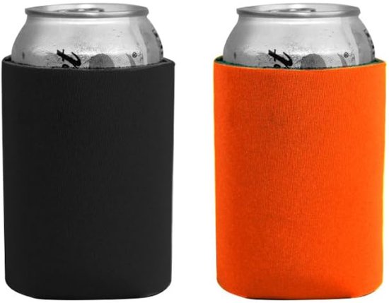 Blikjeskoeler - Set van 2 - Bierblik Hoesje - Neopreen - Flessenkoeler - Extra Dikke Geïsoleerde Hoes - Frisdrank Blik Koelhoud Hoesje - Herbruikbaar - voor Thuiskantoor, Bar, Verjaardag, Bruiloften, Feestgeschenken - 9.5*12.5cm - Zwart+Oranje