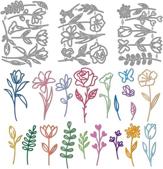 Bloemen Snijmallen Rozen Lelies Tulpen Bloemen Metalen Snijvorm Plant Bladeren Vlinder Embossing Sjablonen Voor DIY Scrapbooking Ambachten Kaarten Maken Album Geschenk Decor