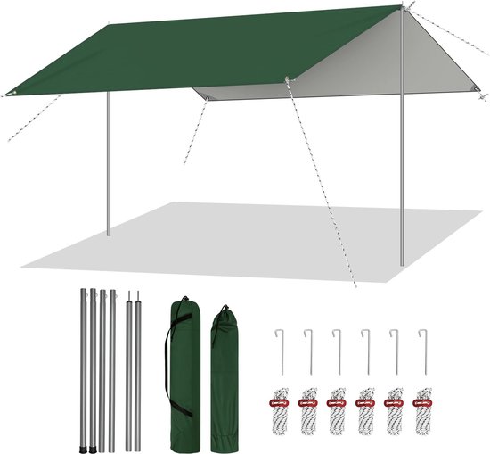 Bloominggoods® Outdoor Draagbaar Zonnescherm Met Opbergtas - Tarp - Tent - Zijl - Luifel - Waterdicht - Kamperen - 300*300cm - 3-4 Personen -Leger groen van Bloominggoods®