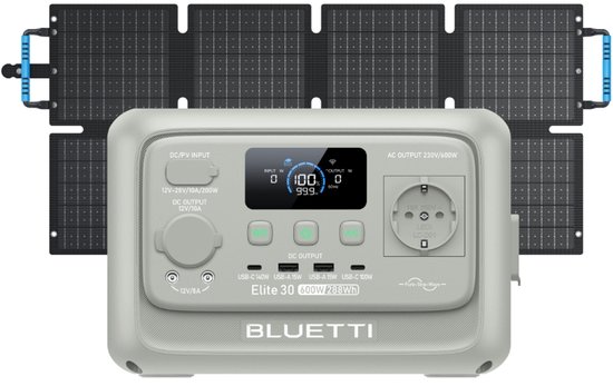 BLUETTI Elite 30 Wit met Sora 60 - 288Wh 600W Powerstation met 60W Zonnepaneel - Zonne-Generator Kit - voor Reizen en Kamperen Stroomuitval