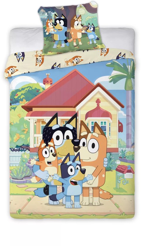 Bluey kinderbeddengoed set 100x135 cm – dekbedovertrek en kussensloop – 100% katoen – Peuterbed van Bluey