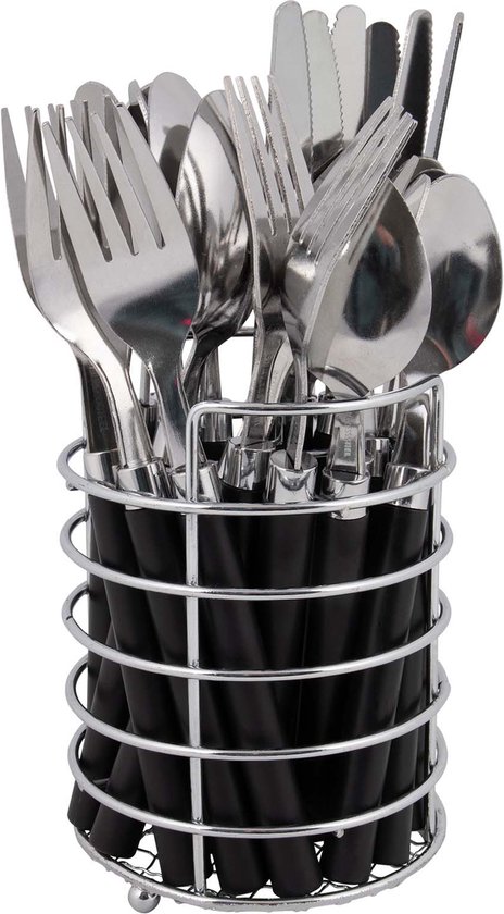 Bo-Camp - Bestekset - In mandje - RVS - 24-Delig - 6 Personen - Zwart van Bo-Camp