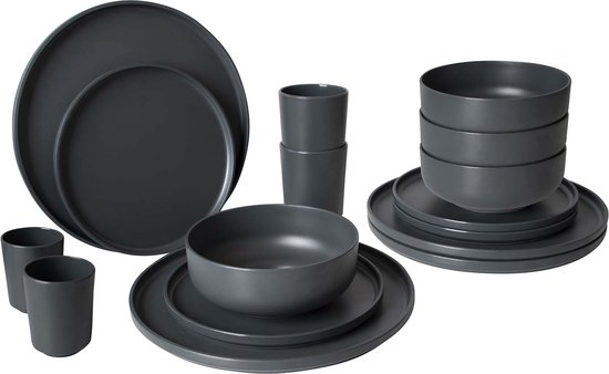 Bo-Camp - Industrial - Servies - Patom - 16 Stuks - Antraciet van Bo-Camp