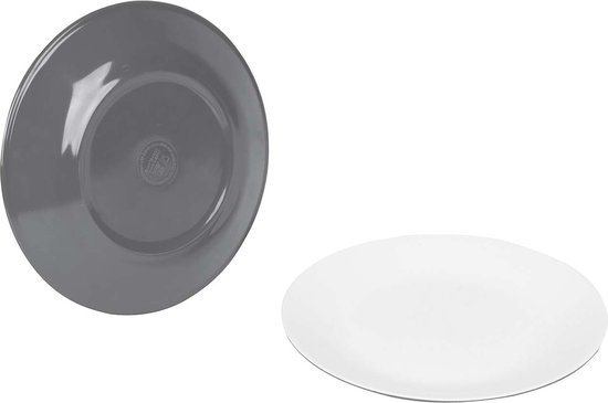 Bo-Camp - Ontbijtbord - Two-Tone - Melamine - 4 Stuks - Grijs van Bo-Camp