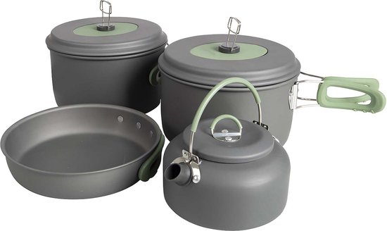 Bo-Camp - Pannenset - Explorer - 4-Delig - Met theeketel - Hard anodized - Aluminium van Bo-Camp