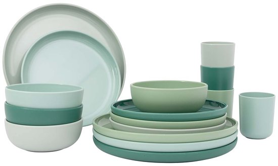 Bo-Camp Servies - Dune - RPET - Groen - 16-Delig van Merkloos