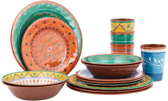 Bo-Camp Servies - Fiesta - 16-Delig - Melamine van Merkloos