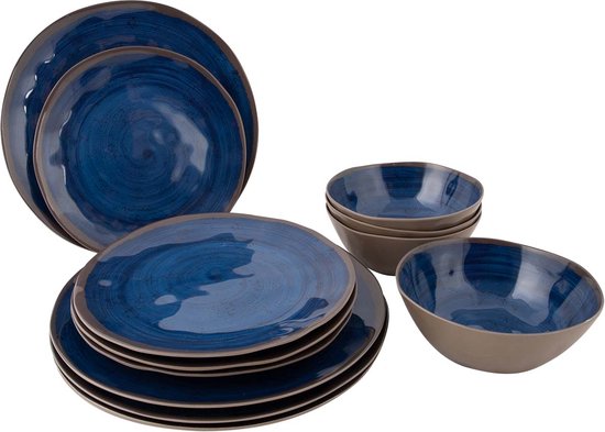 Bo-Camp - Servies - Halo - 12 Stuks - Blauw van Bo-Camp
