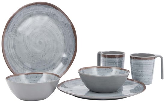 Bo-Camp Servies - Halo - 6-Delig - Melamine - Grijs van Merkloos