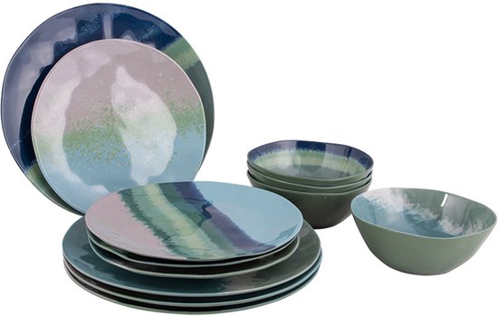 Bo-Camp - Servies - Halo - Blauw/Groen - 12 Stuks van Bo-Camp