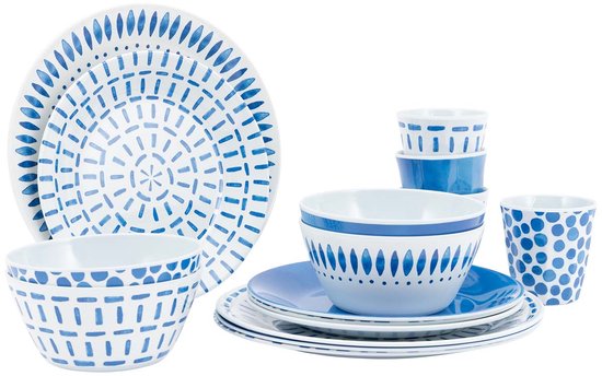 Bo-Camp Servies - Mix & Match - 16-Delig - Melamine - Blauw - Breeze