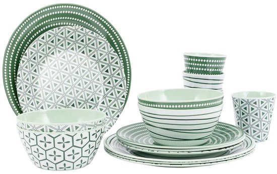 Bo-Camp Servies - Mix & Match - 16-Delig - Melamine - Groen - Leaf van Merkloos