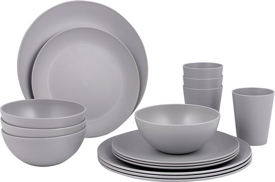 Bo-Camp - Servies - Renew - RPET - Grijs - 16 Stuks van Bo-Camp