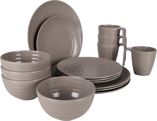 Bo-Camp - Servies - Stone - 16 Stuks - Beige van Bo-Camp