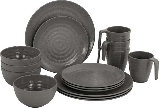 Bo-Camp - Servies - Stone - 16 Stuks - Grijs van Bo-Camp