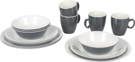 Bo-Camp - Servies - Two-tone - 16 Stuks - Grijs van Merkloos