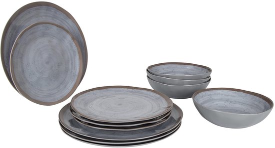 Bo-Camp Serviesset Halo 12-Delig - Complete Tafelservies Set voor Camping, Outdoor en Reizen - Lichtgewicht Servies voor Borden, Koppen en Schalen - Duurzaam en Praktisch Design voor Kamperen, Caravan en Pickn