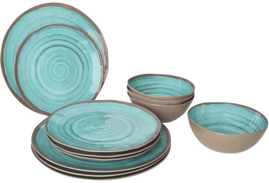 Bo-Camp Serviesset Halo 12-Delig - Lichtgewicht Camping Servies voor Buiten en Reizen - Complete Tafelservies Set met Borden, Bekers en Schalen - Duurzaam Kunststof Servies voor Caravan, Kamperen e