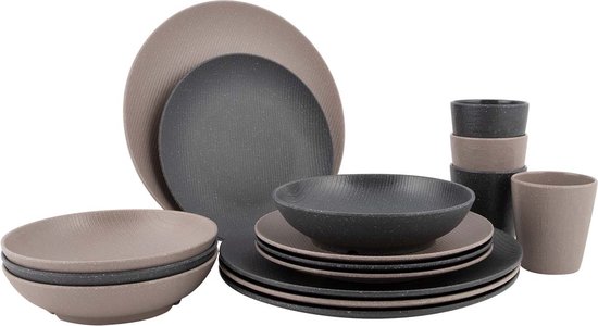 Bo-Camp - Urban Outdoor - Servies - Folkestone - 16 Stuks - Beige/Grijs van Bo-Camp