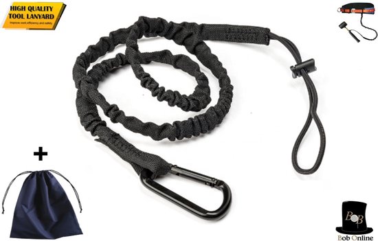 Bob Online ™ - 1 Stuk - Zwart - Gereedschaplijn - Gereedschaplanyard - Elasticate Tool Lanyard - Maximum Load Capacity 2 kg - Elastisch Gereedschap Lanyard - Gereedschap Valbeveiliging Koord van Bob Online™