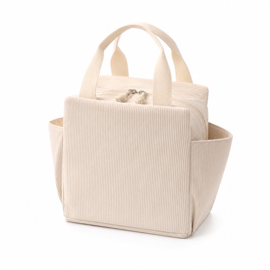 Bobypet - Geïsoleerde Koeltas Dames Beige - Stijlvolle Ribfluweel Lunchtas 13.5 Liter met Katoenen Handvatten - Grote Lekvrije Thermotas voor Werk, Kantoor, Picknick en Reizen