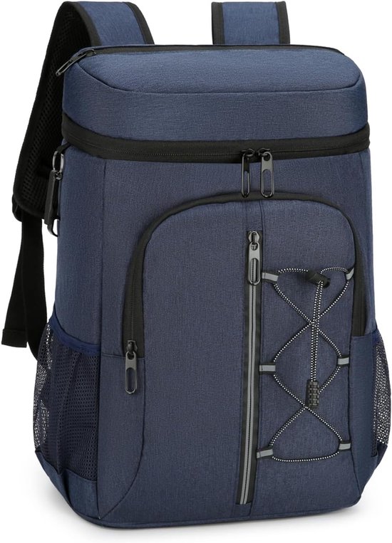 Bobypet - Koelrugzak 30 Liter - Geïsoleerde Picknick Rugzak met Flesopener - Lekvrije en Waterdichte Koeltas - Thermische Rugzak voor Werk, Strand, Camping & BBQ - Voor Heren & Dames - Blauw